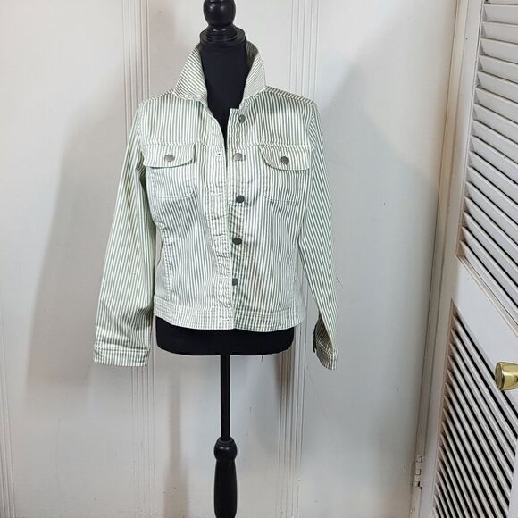 Chico's Striped Green & White Jacket - Picture 1 of 13